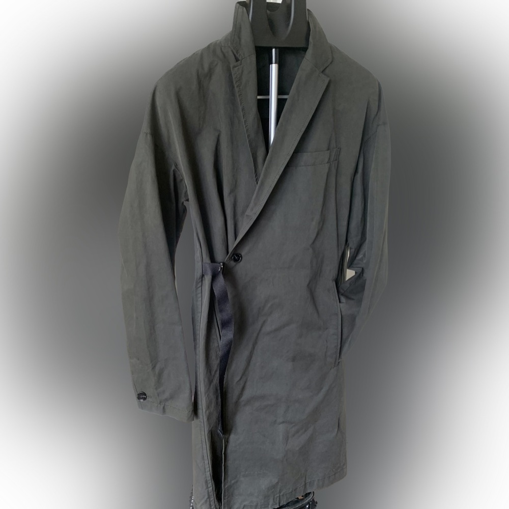 Zara Man Grey Trench coat NWOT Double-Breasted Cinch Waist Button Close